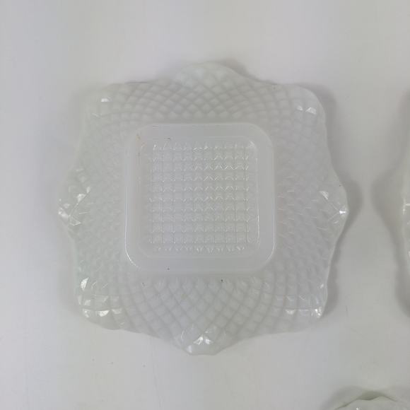 Hazel Atlas Candy Bowls Vtg Milk Glass Diamond Quilt Cut Home Decor MCM Ruffle - Picture 10 of 13